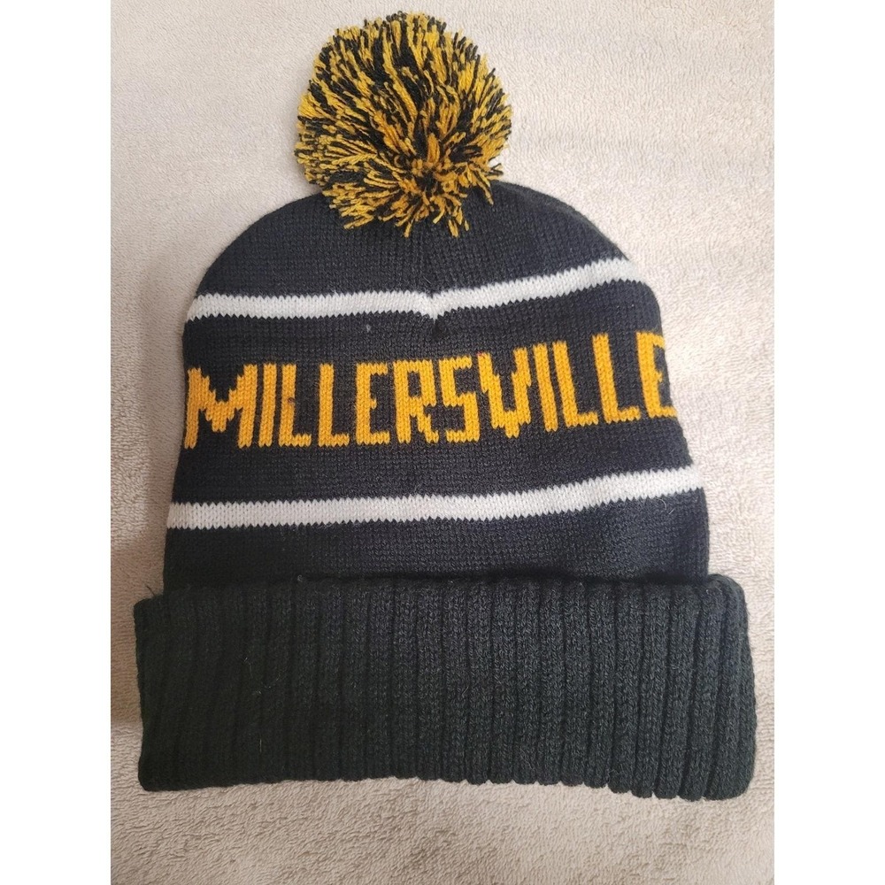 Millersville University Knit PomPom Beanie Hat Black Yellow White OSFM
